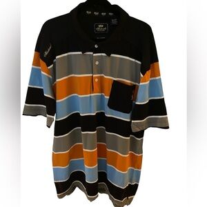 Men’s Akademiks 3XL stripped polo shirt, one front pocket, 3 button front